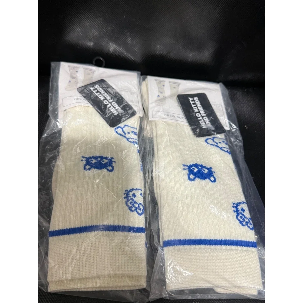 Sanrio Hello Kitty and Friends Crew Socks 2 Pack Blue White Ribbed Knit New